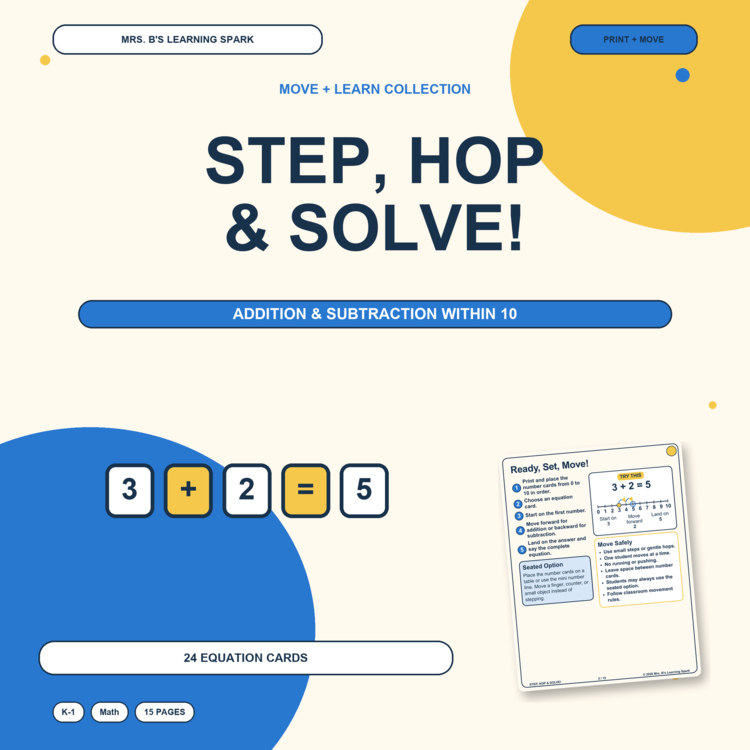 Cover preview for Addition & Subtraction Within 10 Game | Math Movement K-1 | Step Hop Solve