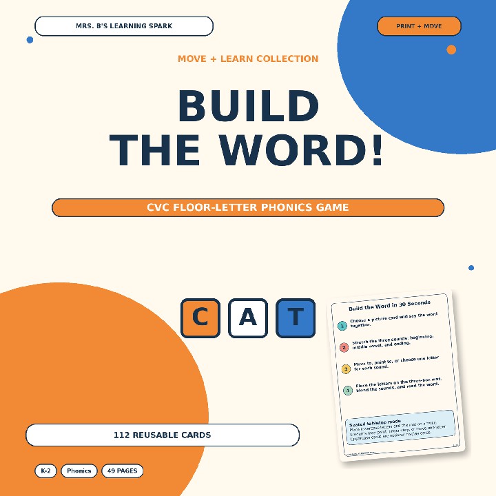Cover preview for CVC Word Building Game | Short Vowels & Phoneme Segmentation | K-2