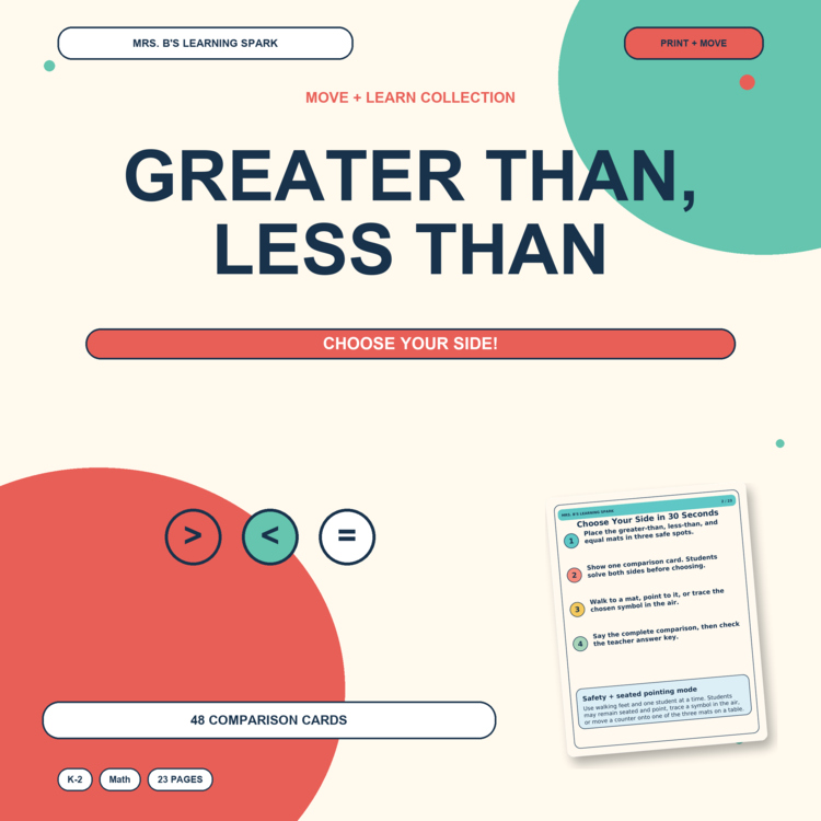 Cover preview for Greater Than Less Than Equal To Game | Comparing Numbers Movement Activity K-2