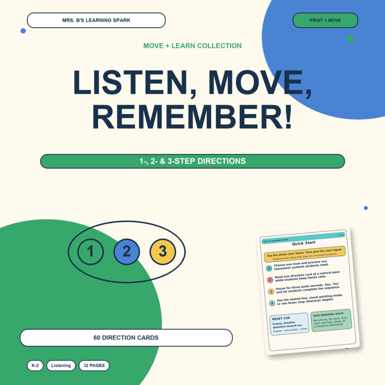 Cover preview for Following Directions Listening Game | 1-Step 2-Step 3-Step Directions K-2