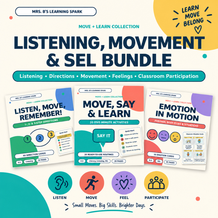 Cover preview for K-2 Listening, Movement & SEL Bundle | Following Directions & Brain Breaks