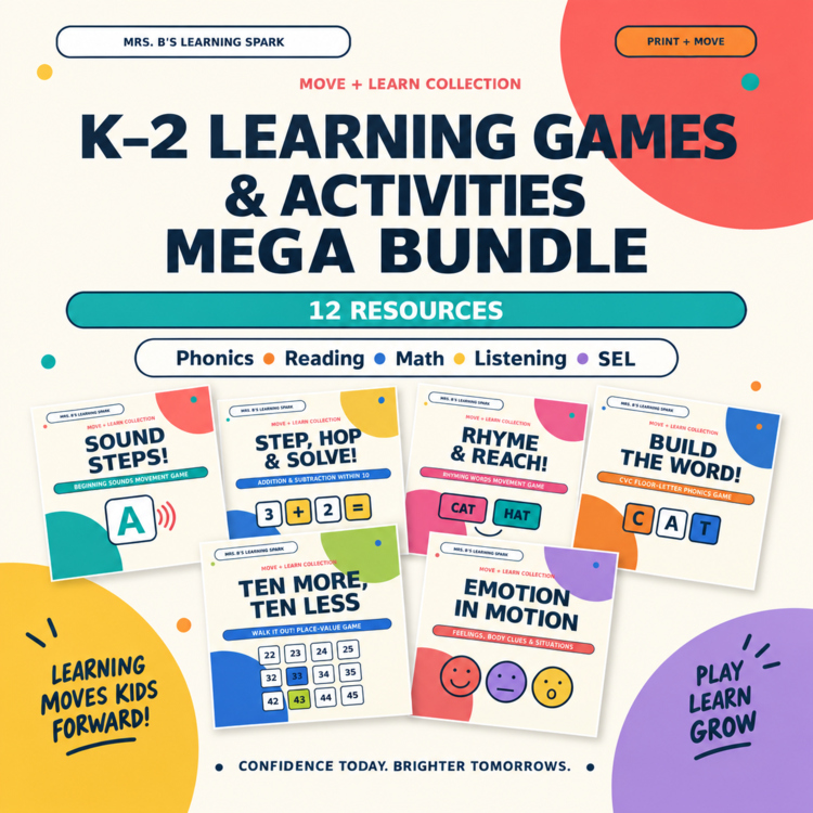 Cover preview for K-2 Learning Games & Activities Mega Bundle | Phonics, Reading, Math, Listening