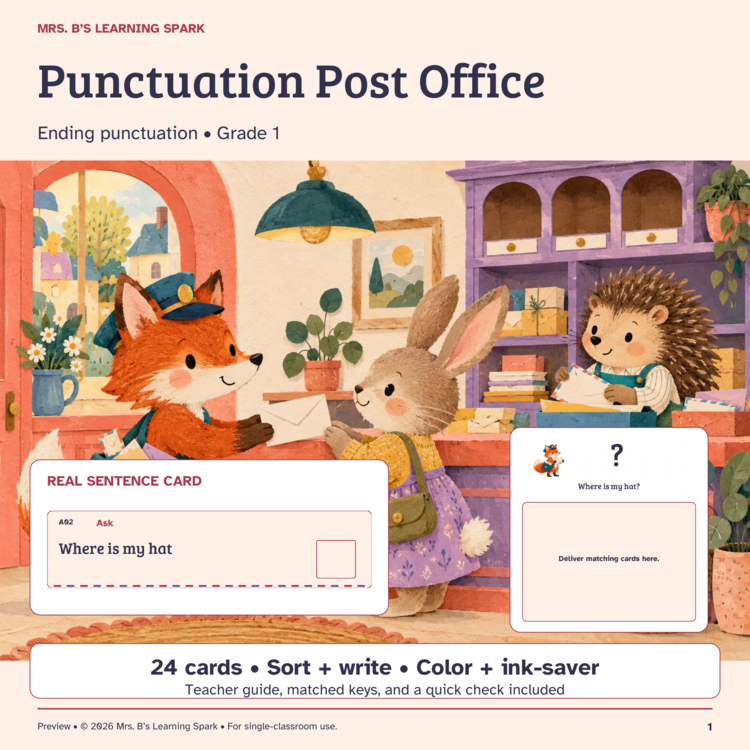 Cover preview for Ending Punctuation Center | Period, Question Mark & Exclamation Point | Grade 1