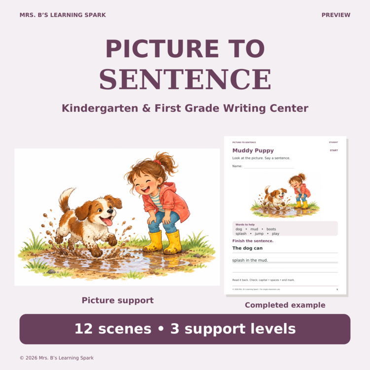 Cover preview for Picture Writing Prompts K-1 | Sentence Starters & Differentiated Writing Center