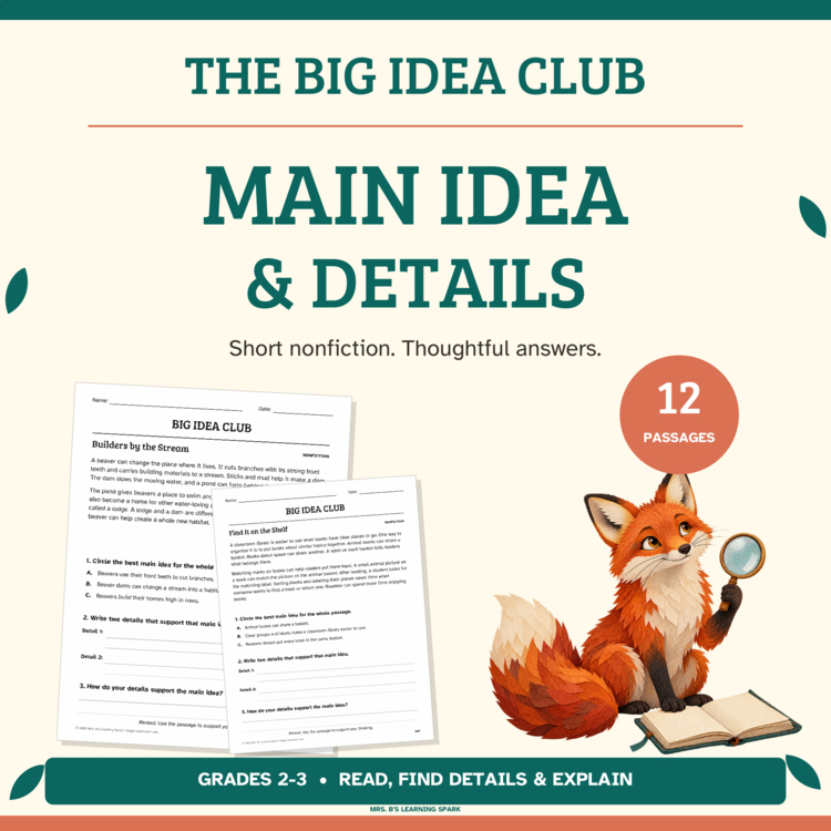 Cover preview for Main Idea and Details Worksheets Grades 2-3 | 12 Nonfiction Reading Passages