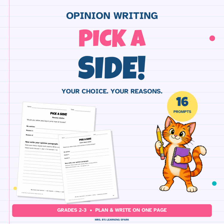 Cover preview for Opinion Writing Prompts Grades 2-3 | 16 Print and Go Worksheets + Rubric