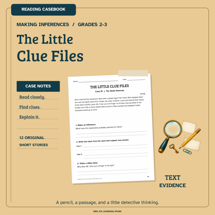 Cover preview for Making Inferences Worksheets Grades 2-3 | 12 Short Passages & Text Evidence