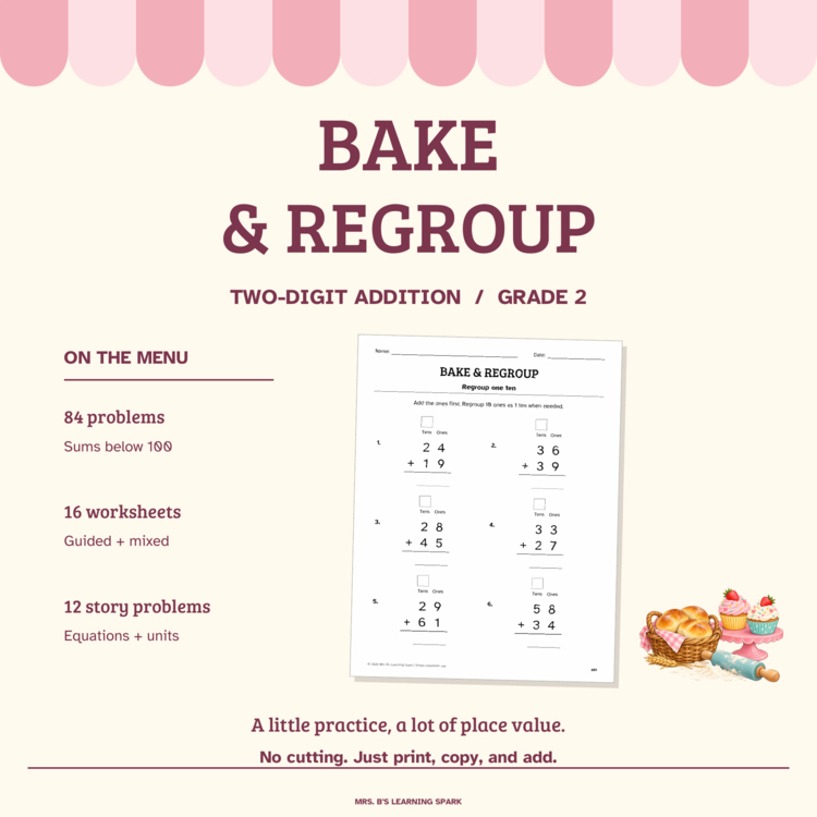 Cover preview for 2 Digit Addition with Regrouping Worksheets Grade 2 | Guided & Word Problems