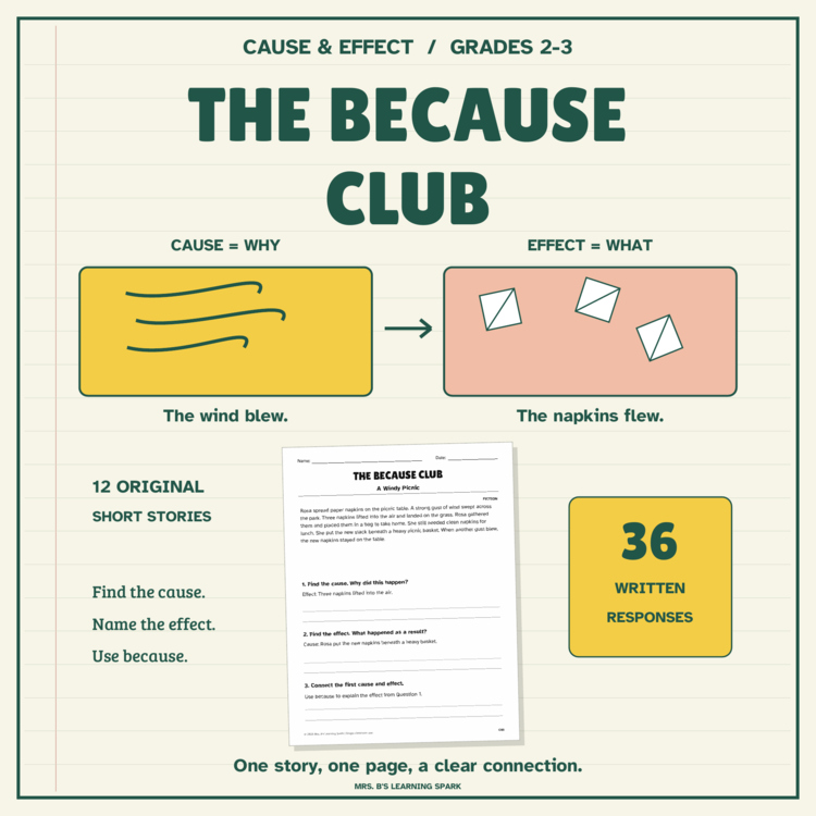 Cover preview for Cause and Effect Worksheets Grades 2-3 | 12 Short Reading Passages & Keys