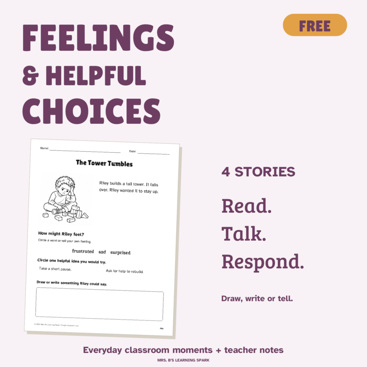 Cover preview for FREE Feelings & Emotions Worksheets K-1 | 4 Stories & Helpful Choices