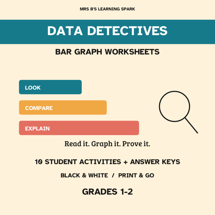 Cover preview for Bar Graph Worksheets Grades 1-2 | Read & Draw Graphs | Data Detectives