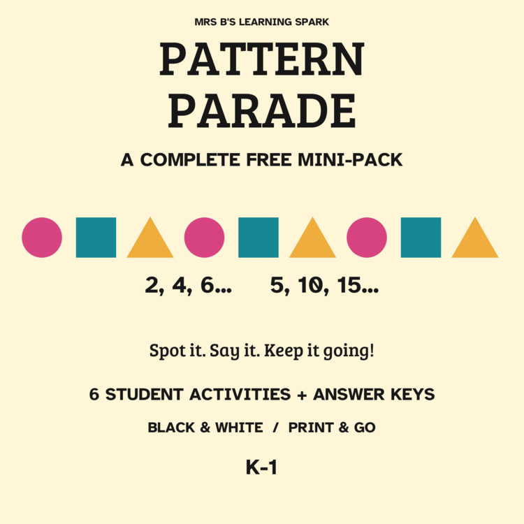 Cover preview for FREE Pattern Worksheets K-1 | Repeating Shapes & Skip Counting | Pattern Parade