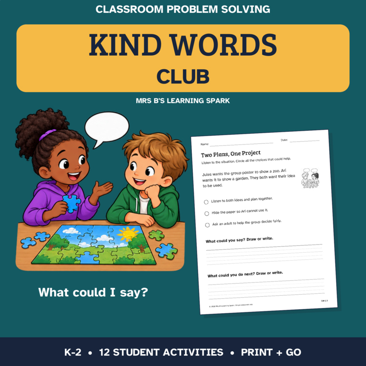 Cover preview for Social Problem Solving Worksheets K-2 | Classroom Scenarios & Role Play