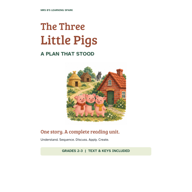 Cover preview for Three Little Pigs Reading Unit Grades 2-3 | Sequence, Explain & Create