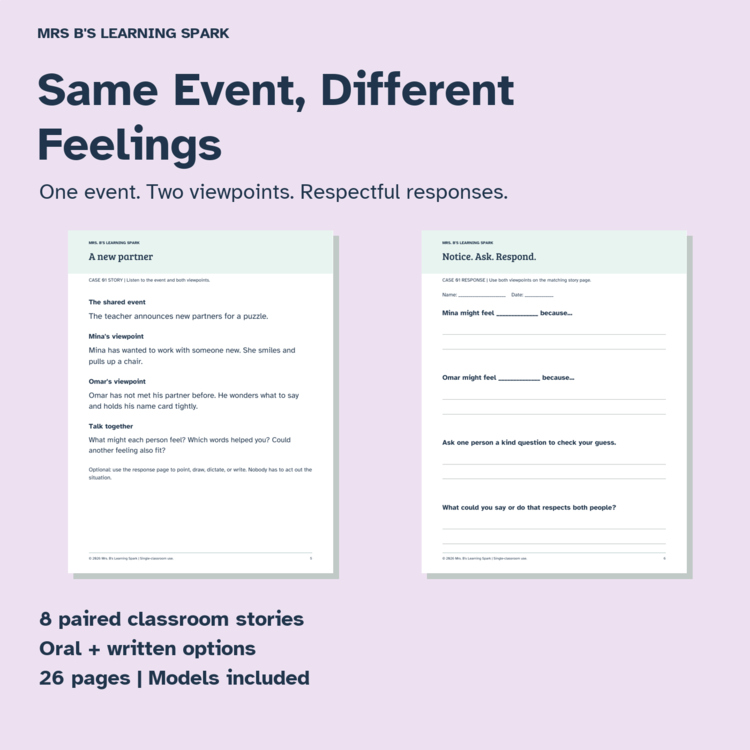 Cover preview for Perspective Taking Activities K-2 | Same Event Different Feelings SEL Stories