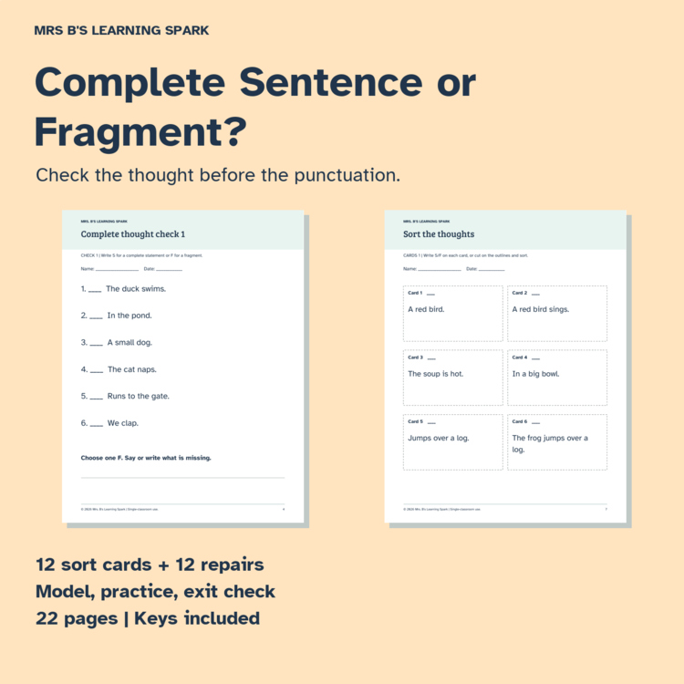 Cover preview for Complete Sentences and Fragments Grade 1 | Sort Repair & Write Worksheets